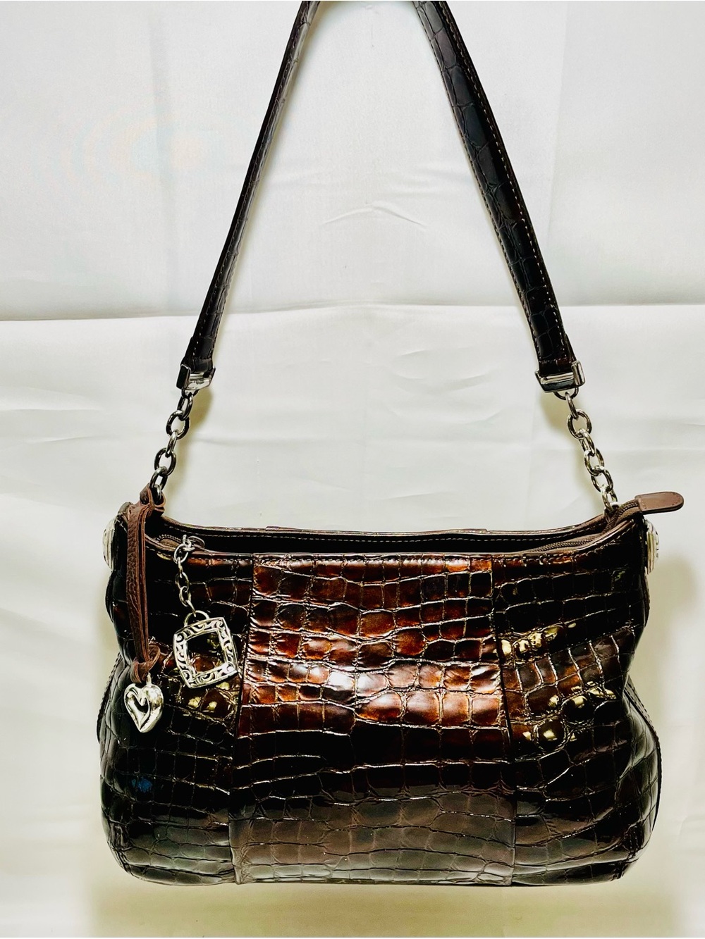 Brighton "Cher" Croc-Embossed Patent Leather Shoulder Bag